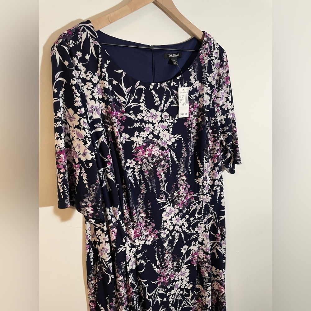 NWT Roz & Ali Floral Short Sleeve Midi Dress Women’s Size 18 Stretch Pockets $50 - Picture 3 of 8